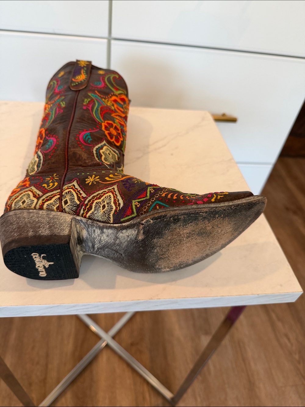 Old Gringo Brown Leather Western Boots with Multicolor Floral Embroidery - Picture 10 of 13